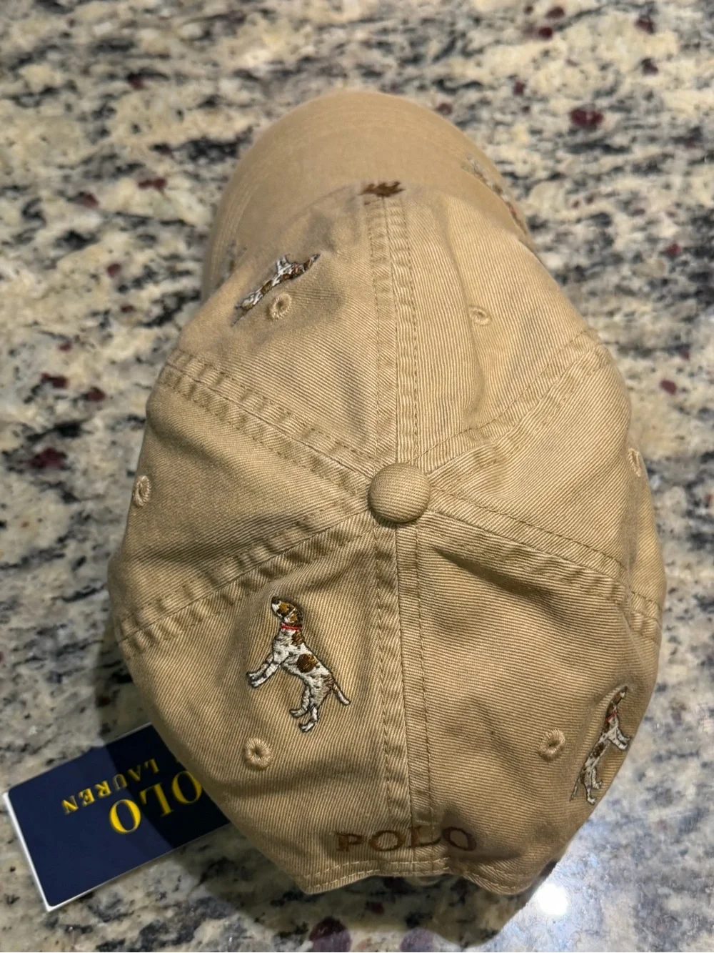 Polo by Ralph Lauren Tan Baseball Cap with Dog Motif Embroidery